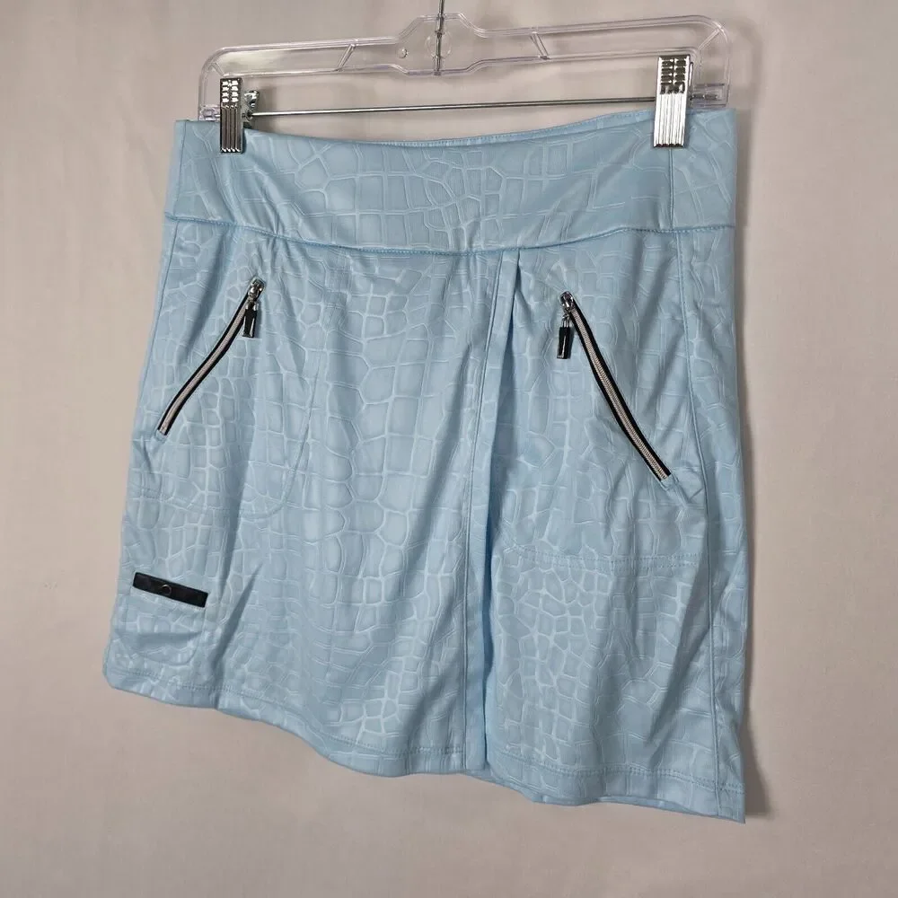 Jamie Sadock Skort Women's 2 Blue Textured Zip Pockets Pull On Golf Sports NWT